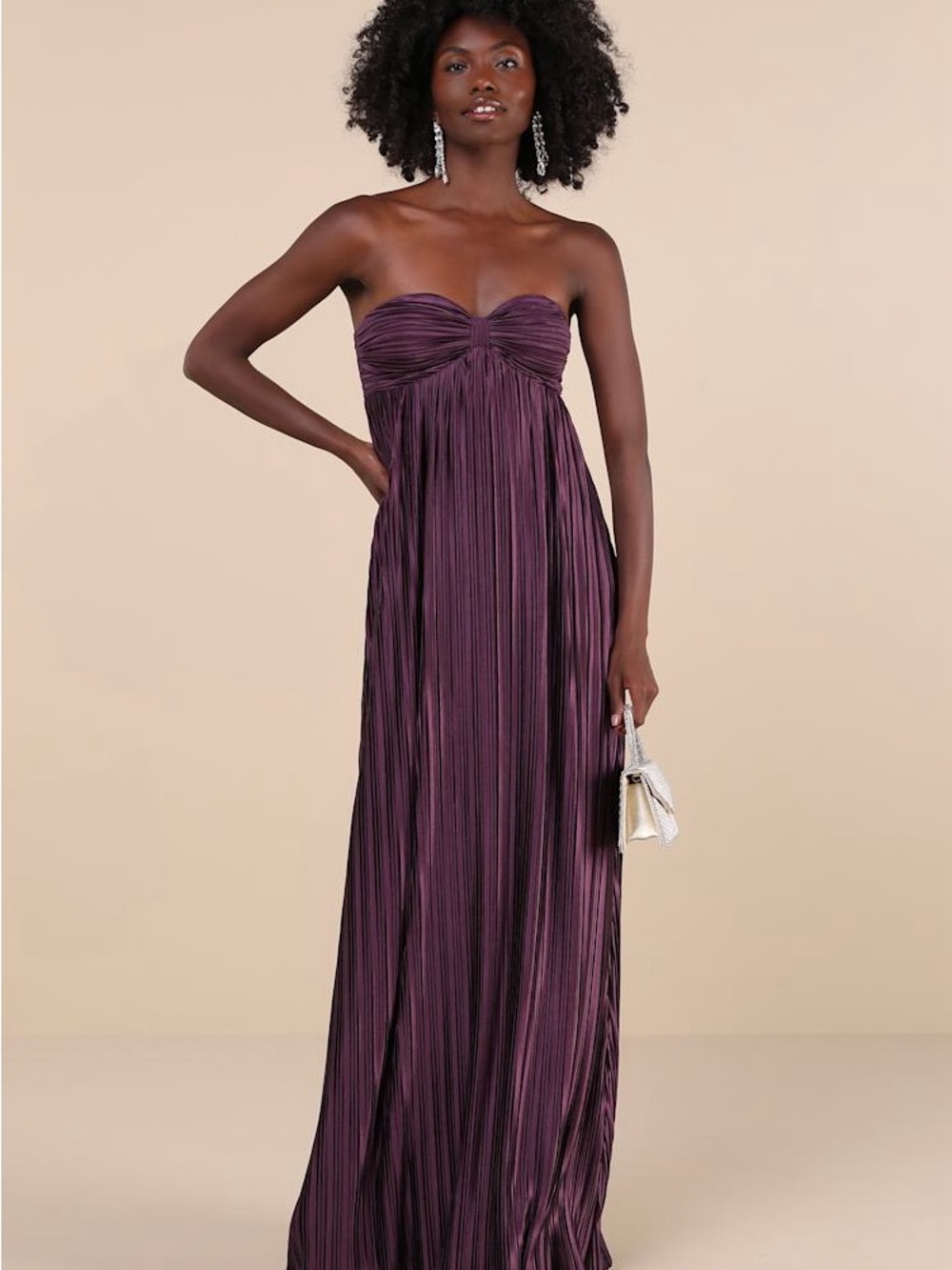 NWT LULUS Whimsical Beauty plisse strapless dress dark purple XL
